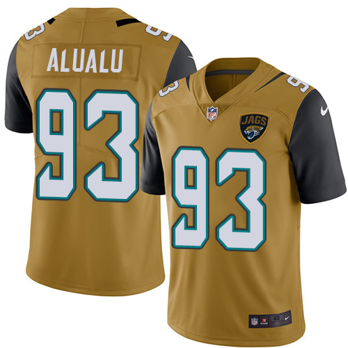 Men's Elite Tyson Alualu Nike Jersey Gold - #93 Rush NFL Jacksonville Jaguars